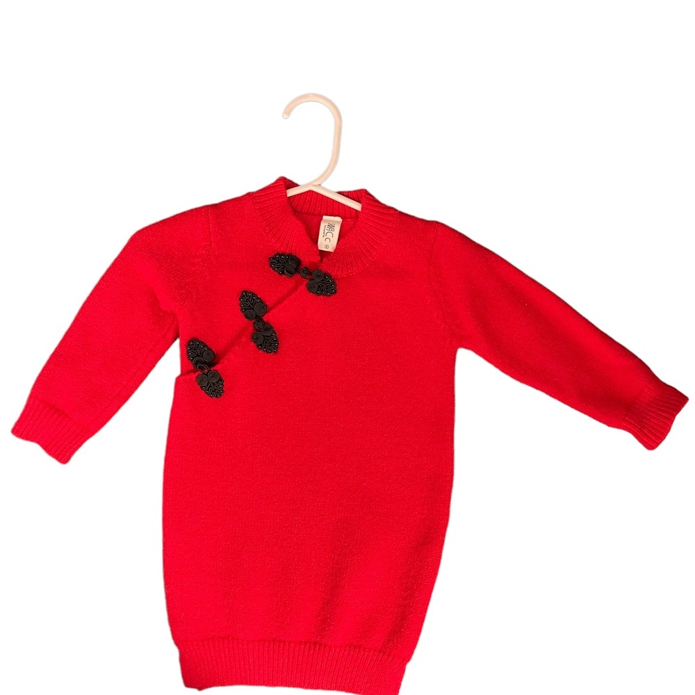 Toddler Girl Red Sweater Dress EUC Lunar New Year Chinese New Year - Picture 2 of 8